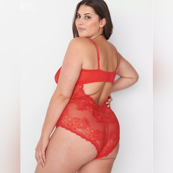 NWT Lane Bryant Cacique Lace Heart Bodysuit Size 18/20 Color Red - Picture 2 of 7